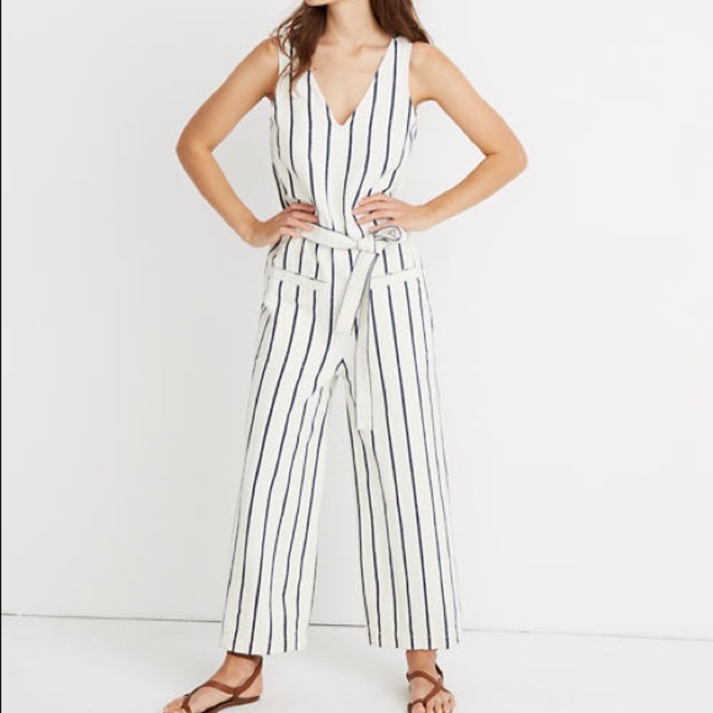 Madewell Striped Cropped Jumpsiuit